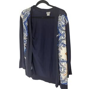 NWT Classic Chico's Navy Knit Open Paisley Cardigan Printed Sweater sz 1